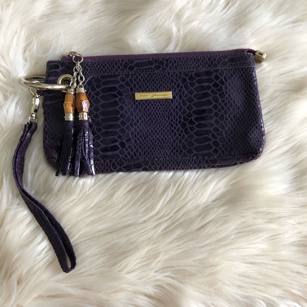 Cater Gootaer purple snake leather wristlet clutch
